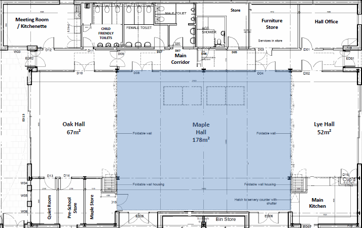 Plan of St John's Village Memorial Hall with Maple Hall highlighted